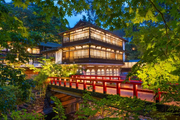 Shima Onsen Gunma Japonia Tradycyjna Architektura Zmierzchu — Zdjęcie stockowe