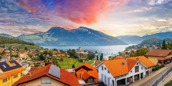 Spiez Suíça Lago Thun Fotografias De Stock Royalty-Free