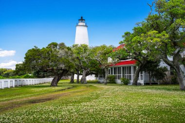 Ocracoke Deniz feneri Outer Banks, Kuzey Carolina, ABD.