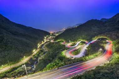 Jiufen, Tayvan hillside yollar alacakaranlıkta.