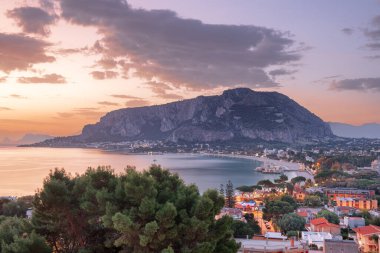Palermo, Sicily, Italy in the Mondello borough from above at dawn.