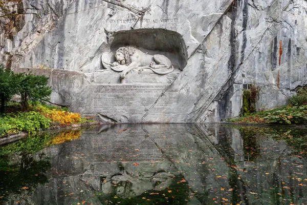 stock image LUCERNE, SWITZERLAND - NOVEMBER 1, 2024: Lion of Lucerne, Switzerland in autumn season.