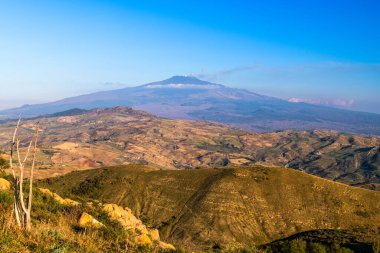 View of Mount Etna from Nebrodi Park in Sicily, Italy. clipart