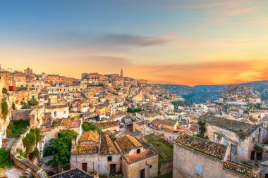 Matera, Italy overlooking Sassi di Matera at dawn.