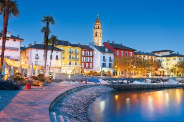 Ascona, Switzerland townscape on the shores of Lake Maggiore at blue hour. clipart