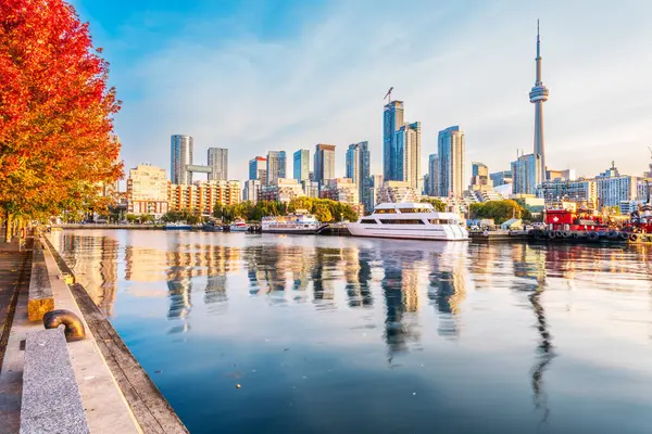 Toronto, Ontario, Kanada sonbaharda şafakta şehir manzarası.