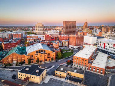 Syracuse, New York, USA downtown cityscape at twilight. clipart