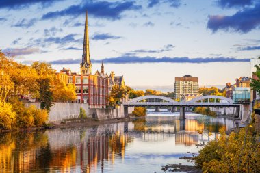 Cambridge, Ontario, Canada on the Grand River at dawn. clipart