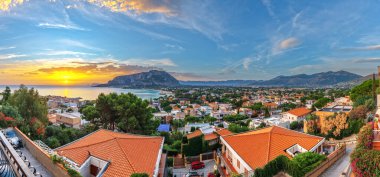 Palermo, Sicily, Italy in the Mondello borough from above at dawn.