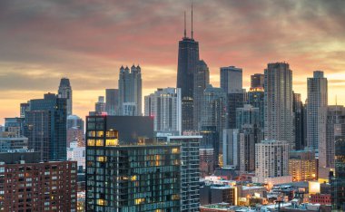 Chicago, Illinois, ABD şehir şehir manzarası şafak.