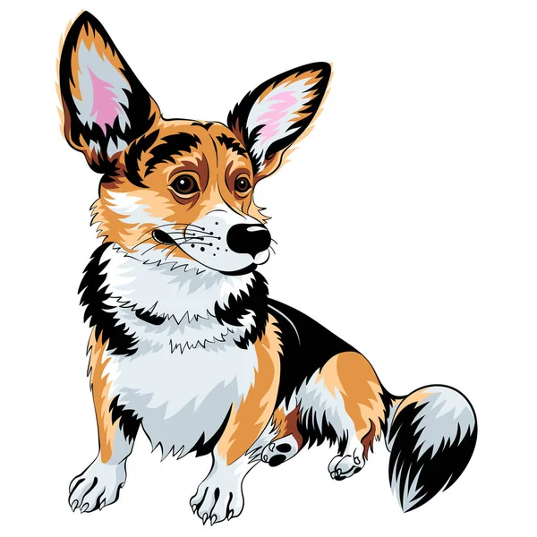 Колірний Ескіз Собаки Пембрук Вельш Коргі Порода Сидить Посміхається — стоковий вектор