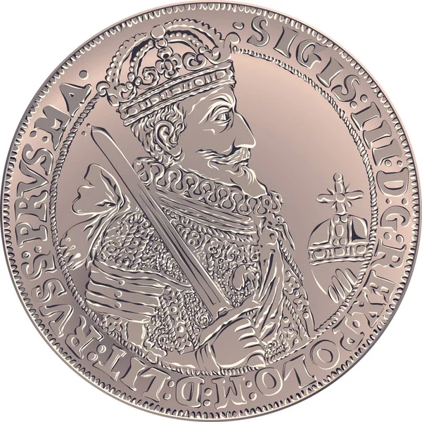 Vector Silver Crown Thaler Sigismund Iii Vasa 1627 Obverse King — Stock Vector