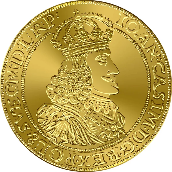 Obverse Gold Double Ducat John Casimir Vasa Polish Money — Stock Vector