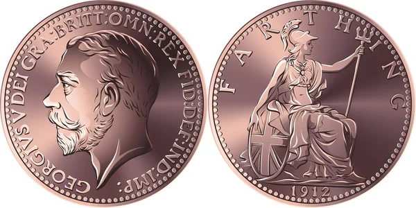 Vektorové Peníze Bronzové Mince Britské Farthing Král Jiří Lícové Straně — Stockový vektor