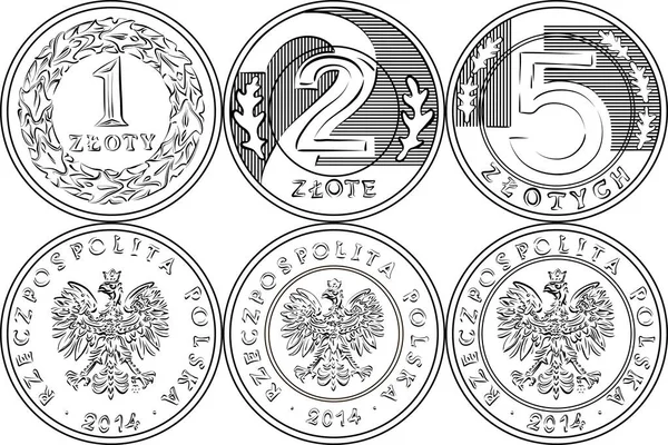 Vektor Rück Und Vorderseite Polnische Ein Zwei Und Fünf Zloty — Stockvektor