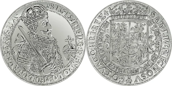 Sigismund Iii Vasa 1627のベクトルシルバークラウンセラー 王との向かい 腕のコートと逆 — ストックベクタ