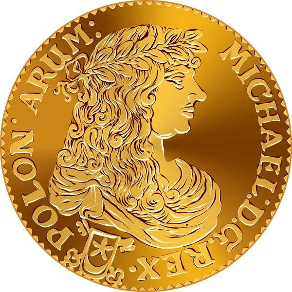 Vector Obverse Gold Coin Crown Zloty Michal Korybut Wisniowiecki 1671 — Vetor de Stock