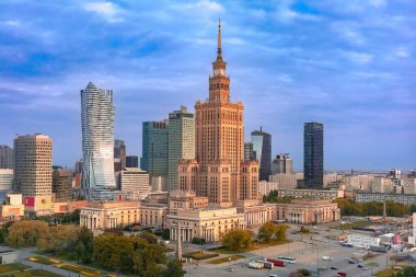 Palace of Culture and Science at sunrise, Warsaw city downtown, Poland. clipart
