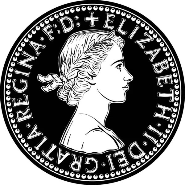 Vecteur Noir Blanc Pièce Monnaie Britannique Vieux Demi Penny — Image vectorielle