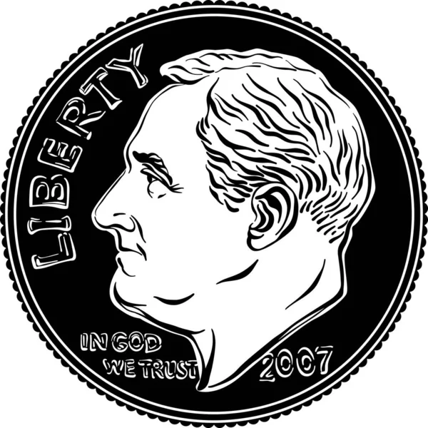 Американские Деньги Рузвельт Центов Серебряная Монета Центов Президентом Франклином Рузвельтом — стоковый вектор