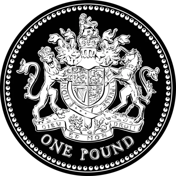 British Money Gold Coin One Pound Image Heraldic Lion Unicorn — Vetor de Stock