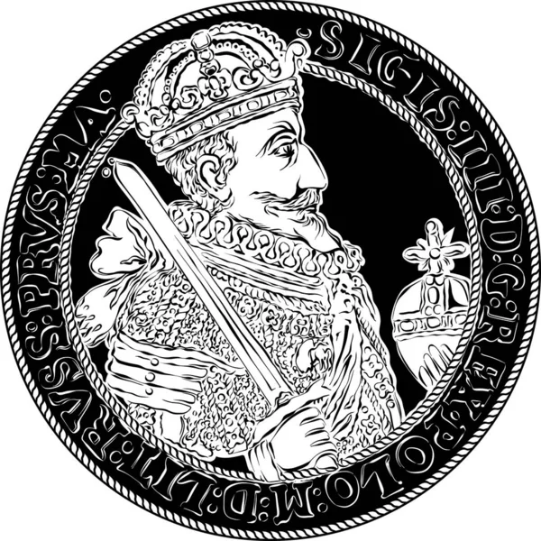 Vektorový Stříbrný Koruna Thaler Sigismund Iii Vasa 1627 Lícní Králem — Stockový vektor