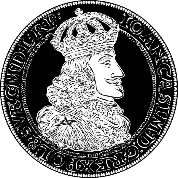 Аверс Золотого Дуката Иоанна Казимира Вазы Польские Деньги Черное Белое — стоковый вектор