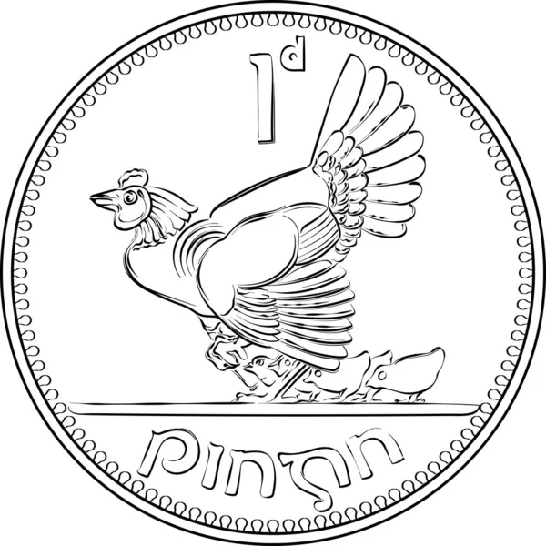 Irish Money Pre Decimal Gold Coin Penny Hen Chicks Reverse — Stock Vector