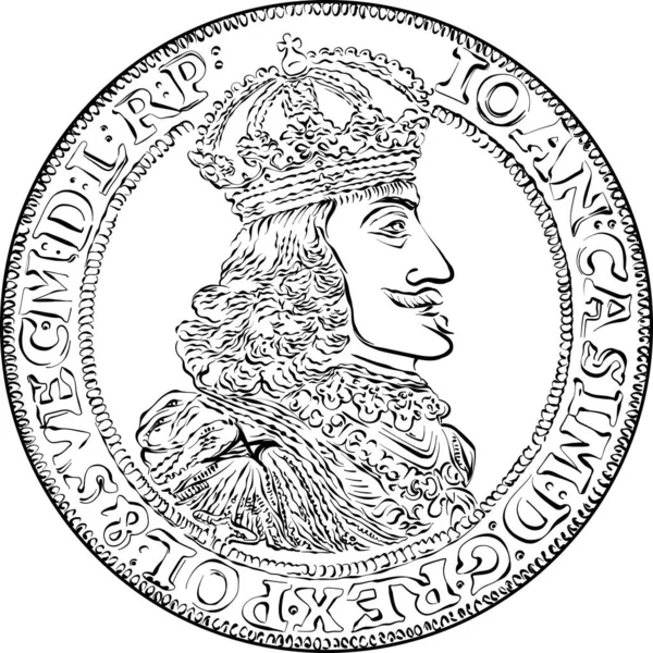 John Casimir Vasa Nın Çifte Altın Obverse Parayı Parlat Siyah — Stok Vektör