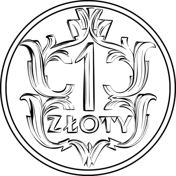 ベクトル逆ポーランドのお金1 Zlotyの銀貨1929年黒と白 — ストックベクタ