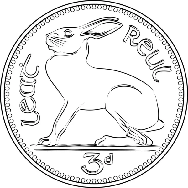 Moneta Irlandese Argento Pre Decimale Moneta Tre Penny Con Lepre — Vettoriale Stock