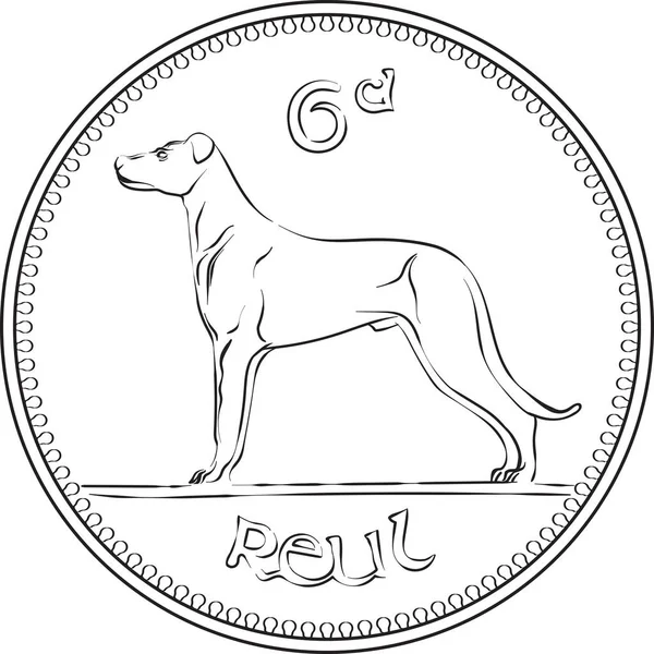 Irländska Pengar Fördecimalt Silver Sixpence Mynt Med Wolfhound Baksidan Svart — Stock vektor