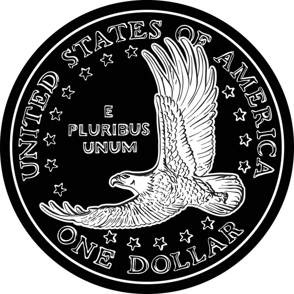 Чорно Біла Монета Доларів Зображенням Літаючого Орла Зірок — стоковий вектор