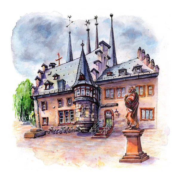 Watercolor Sketch Old House Marburg Germany — Stock Photo, Image