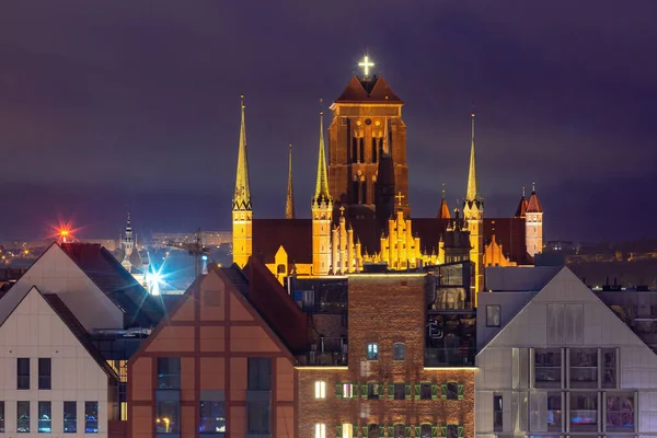 Вид Церкву Святої Марії Вночі Старому Місті Гданську Польща — стокове фото