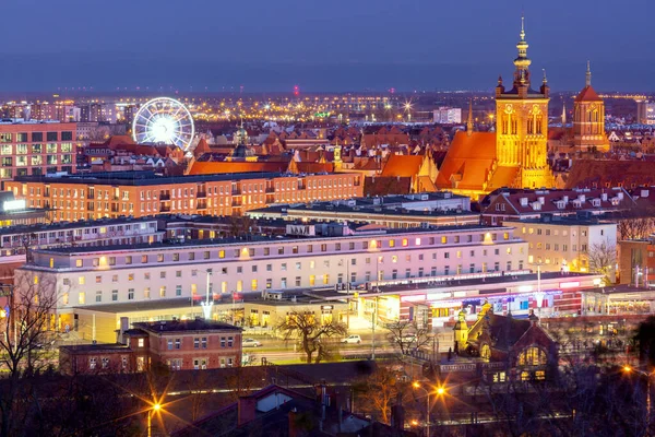 Вид Старе Місто Церквою Святої Катерини Вночі Гданську Польща — стокове фото