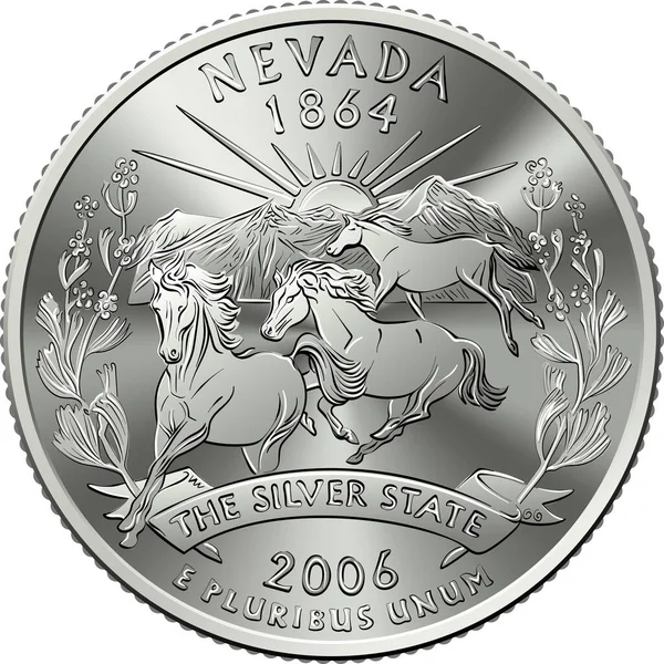 American Money Usa Washington Quarter Dollar Cent Coin Wild Stallions — Stock Vector