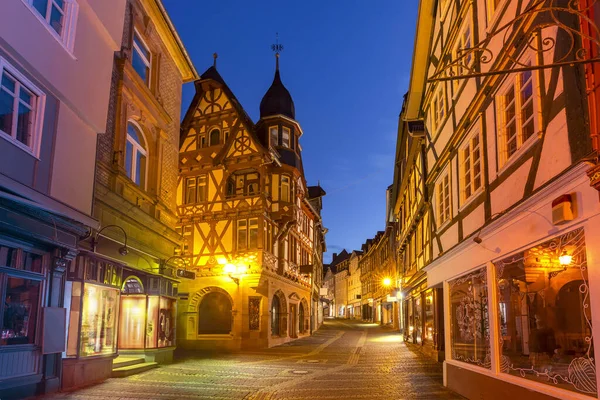 Night Medieval Street Traditional Half Timbered Houses Marburg Der Lahn — Stock Photo, Image