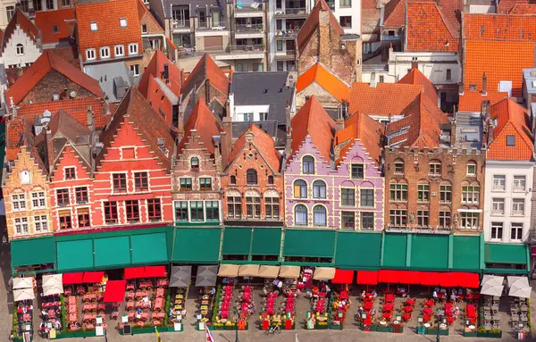 Vista Aérea Praça Mercado Cidade Velha Bruges Bélgica — Fotografia de Stock