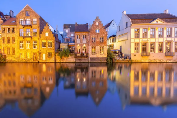 Mittelalterliche Häuser Kai Des Flusses Leie Bei Nacht Altstadt Von — Stockfoto