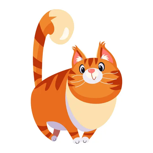 Lindo Grande Tabby Jengibre Gato Stands Con Cola Orgullosamente Elevado — Archivo Imágenes Vectoriales