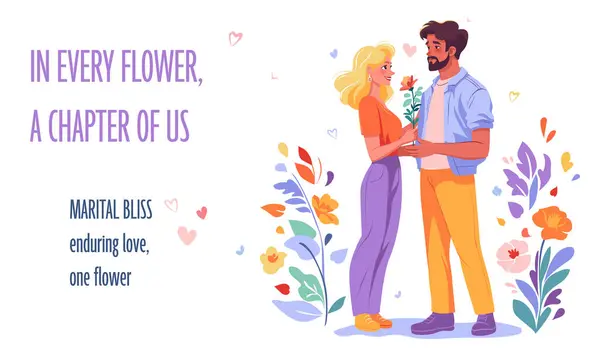 Νεαρός Δίνει Λουλούδια Μια Όμορφη Ξανθιά Γυναίκα Αγάπη Και Ραντεβού — Διανυσματικό Αρχείο