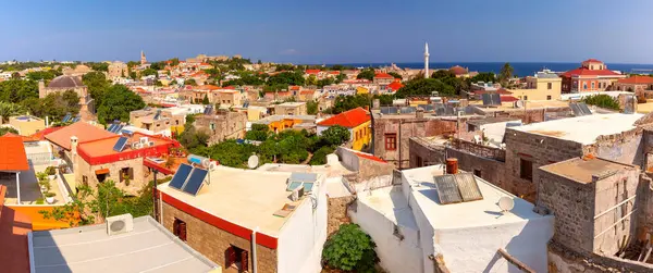 stock image Panoramic View of Rhodes Old Town and the Palace of Grand Master, Dodecanese islands, Greece