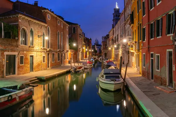 stock image Typical Venetian canal with bridge at night, San Barnaba, Venice, Italy