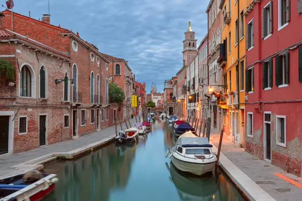 stock image Typical Venetian canal with bridge at dawn, San Barnaba, Venice, Italy