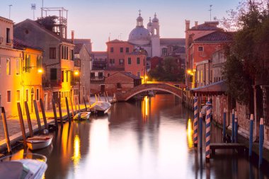 Typical Venetian canal with bridge and church in the early morning, Dorsoduro, Venice, Italy clipart