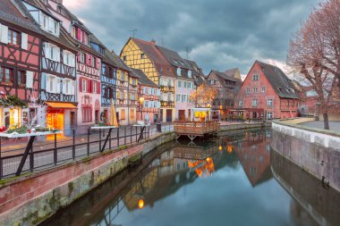 Alsatian half-timbered houses in little Venice, old town of Colmar at Christmas time, Alsace, France clipart