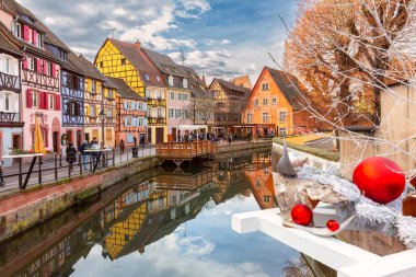 Alsatian half-timbered houses in little Venice, old town of Colmar at Christmas time, Alsace, France clipart