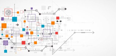 Soyut teknoloji konsepti. Devre kartı, yüksek bilgisayar rengi arkaplan. İçerik, web - şablon, iş teknolojisi sunumu için alanı olan vektör illüstrasyonu.