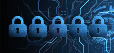 Veri güvenliği siber verileri ya da bilgi gizlilik fikrini resmediyor. Renkli soyut internet teknolojisi.